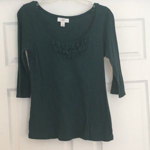 Dark green blouse with ruffle detail